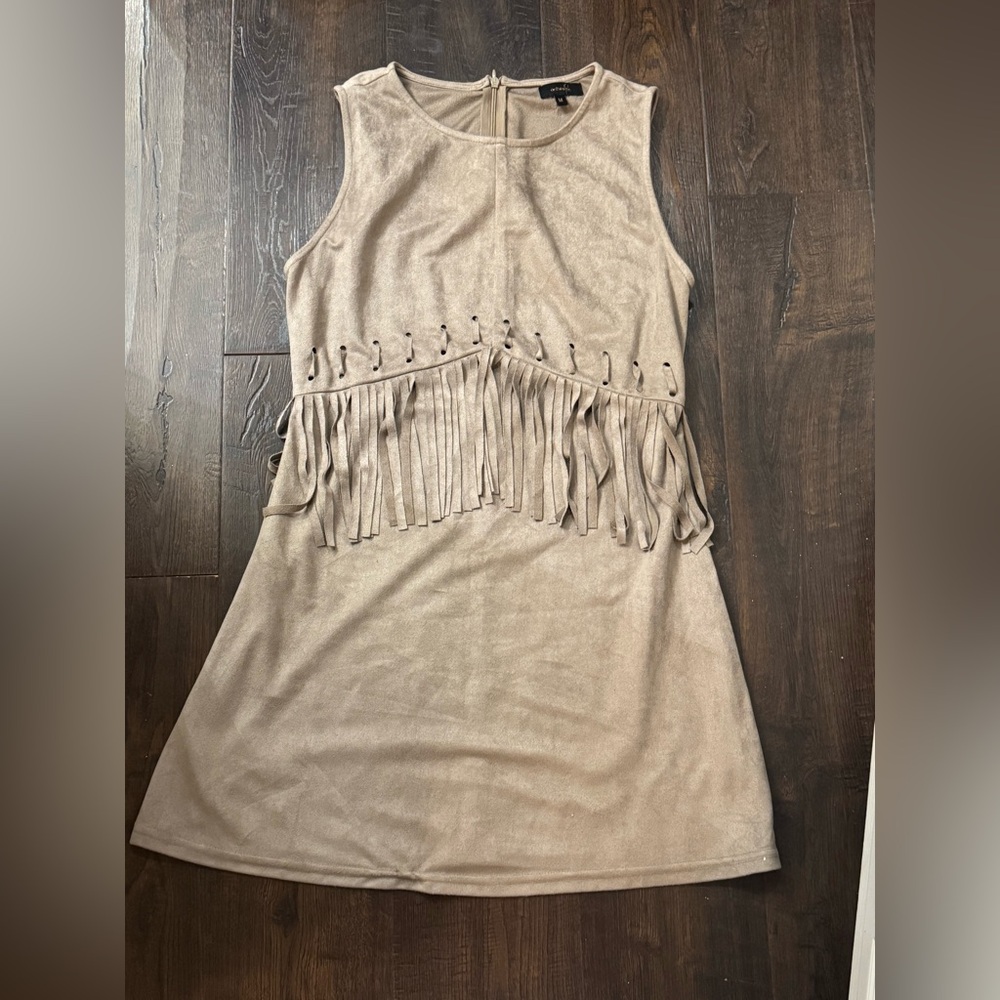Tan Fringe Midi Dress size medium